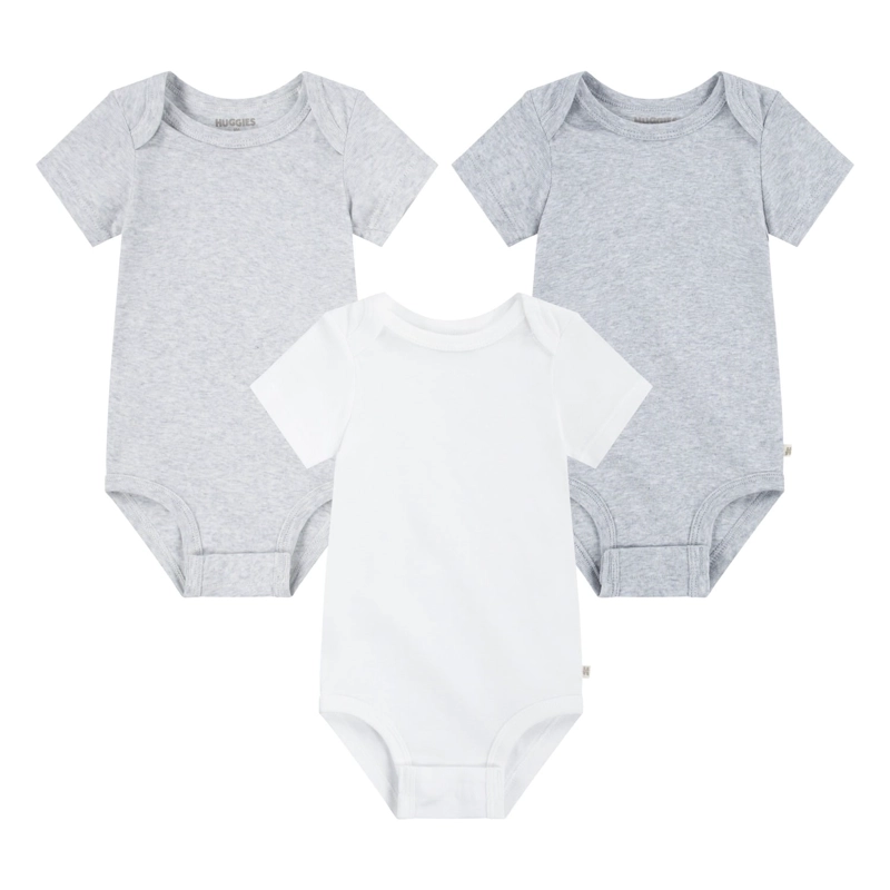 SET DE 3 PIEZAS BODIES MANGA CORTA GRISES BEBE HUGGIES - 1