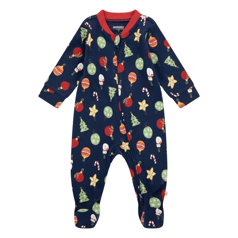 PIJAMA CON PIES Y CIERRE NAVIDEÑO BEBE HUGGIES - 1