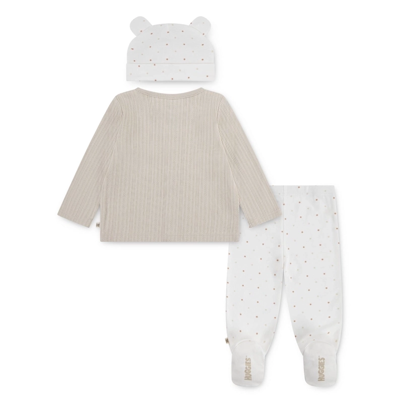 CONJUNTO 3 PIEZAS CHALECO, PANTALON Y GORRO BEIGE BEBE HUGGIES - 2