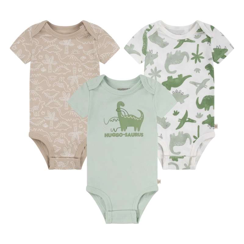 SET DE 3 PIEZAS BODIES MANGA CORTA DINOSAURIOS BEBE HUGGIES - 1