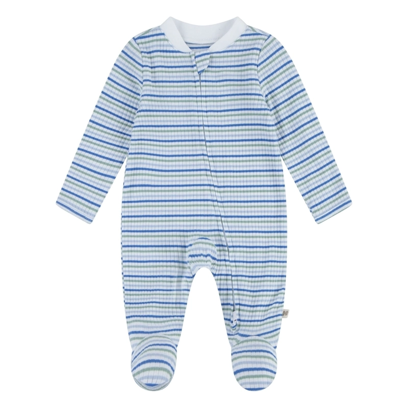 PIJAMA CON PIES Y CIERRE RAYADO CELESTE BEBE HUGGIES - 1
