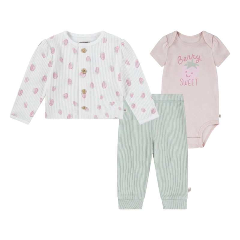 CONJUNTO 3 PIEZAS CHALECO, BODY Y PANTALON FRUTILLAS BEBE HUGGIES - 1
