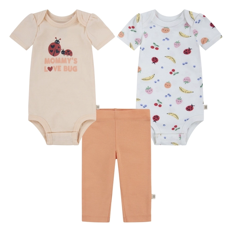 SET 3 PIEZAS BODIES MANGA CORTA Y PANTALON FRUTAS E INSECTOS BEBE HUGGIES - 1