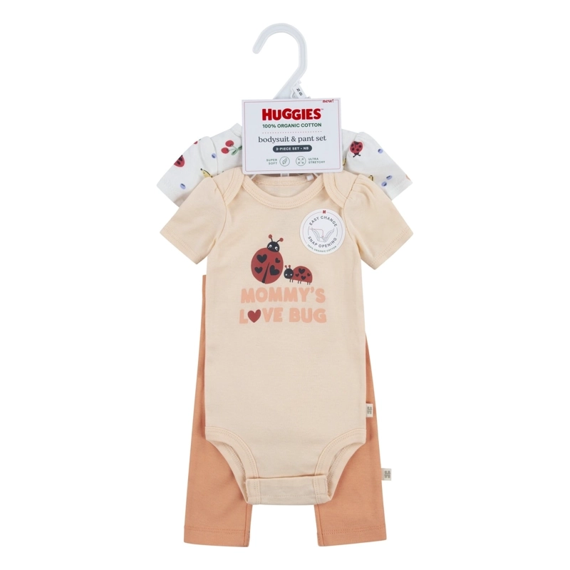 SET 3 PIEZAS BODIES MANGA CORTA Y PANTALON FRUTAS E INSECTOS BEBE HUGGIES - 5
