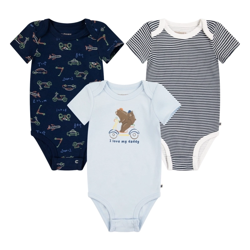 SET DE 3 PIEZAS BODIES MANGA CORTA VEHICULOS BEBE HUGGIES - 1