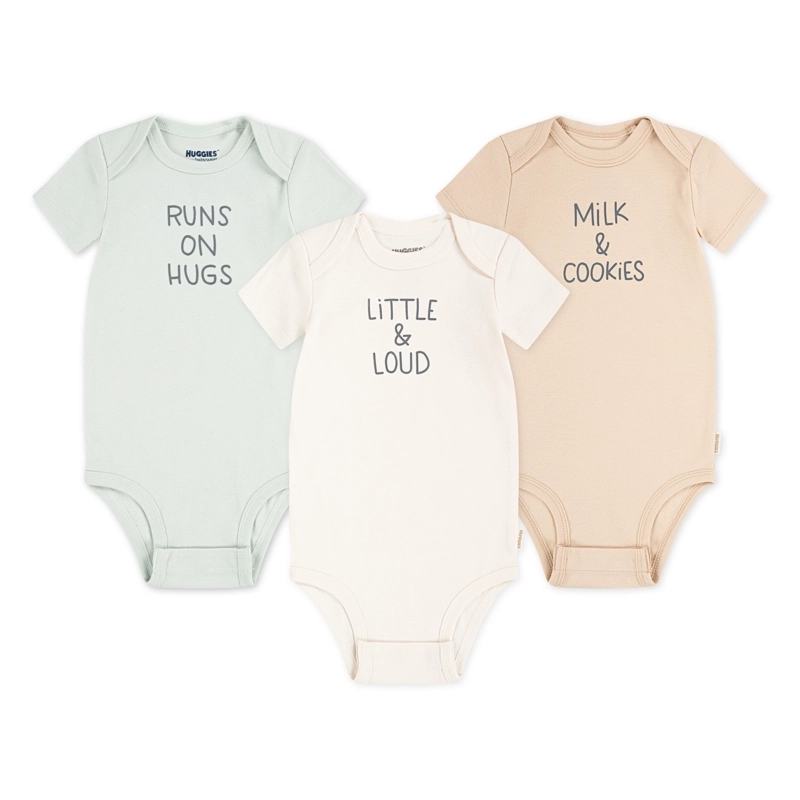 SET DE 3 PIEZAS BODIES MANGA CORTA FRASES BEBE HUGGIES - 1