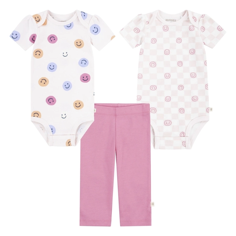 SET 3 PIEZAS BODIES MANGA CORTA Y PANTALON CARITAS BEBE HUGGIES - 1