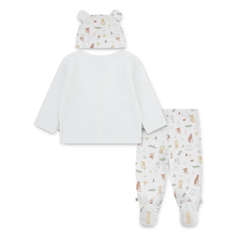 CONJUNTO 3 PIEZAS CHALECO, PANTALON Y GORRO BLANCO BEBE HUGGIES - 1