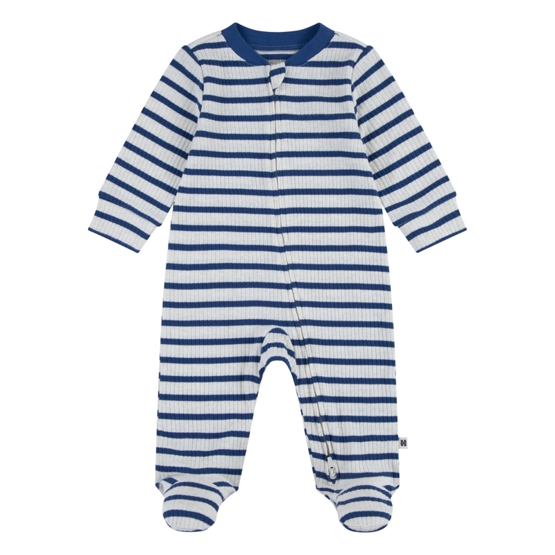 PIJAMA CON PIES Y CIERRE RAYADO AZUL BEBE HUGGIES - 1