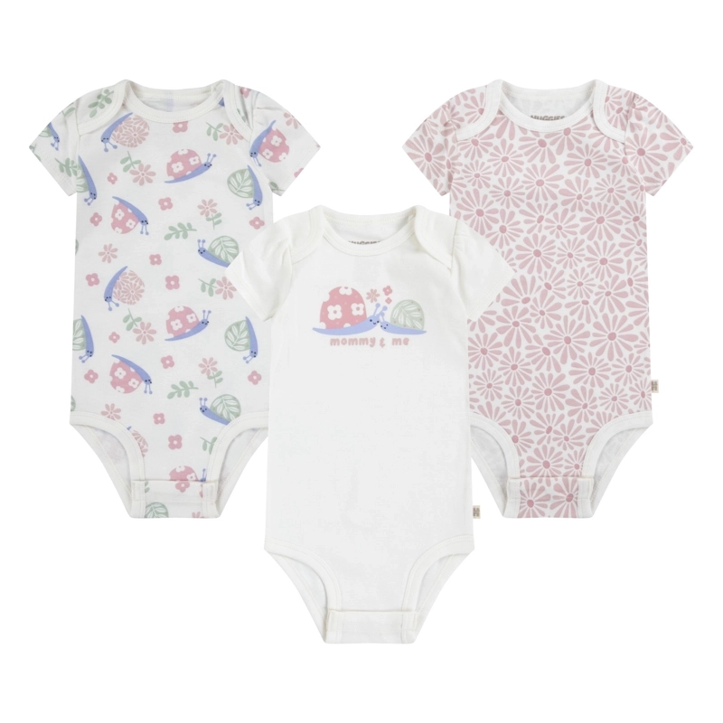 SET 3 BODIES MANGA CORTA CARACOLES BEBE HUGGIES - 1
