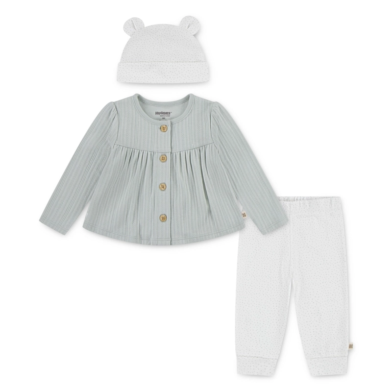 CONJUNTO 3 PIEZAS CHALECO, PANTALON Y GORRO VERDE BEBE HUGGIES - 1