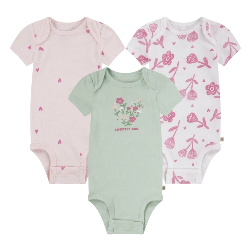 SET 3 BODIES MANGA CORTA FLORES Y CORAZONES BEBE HUGGIES - 1