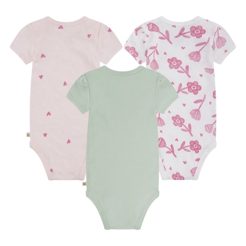 SET 3 BODIES MANGA CORTA FLORES Y CORAZONES BEBE HUGGIES - 2