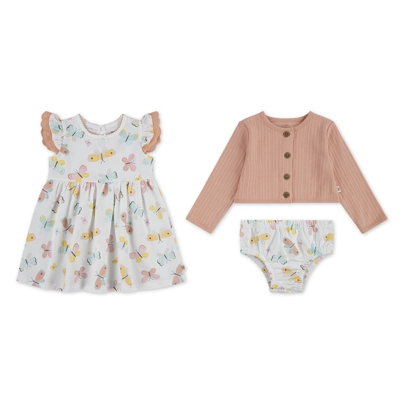 CONJUNTO 3 PIEZAS VESTIDO, CHALECO Y CALZON CUBREPAÑAL MARIPOSAS BEBE HUGGIES - 1