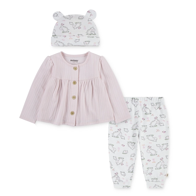 CONJUNTO 3 PIEZAS CHALECO, PANTALON Y GORRO ANIMALES BEBE HUGGIES - 1