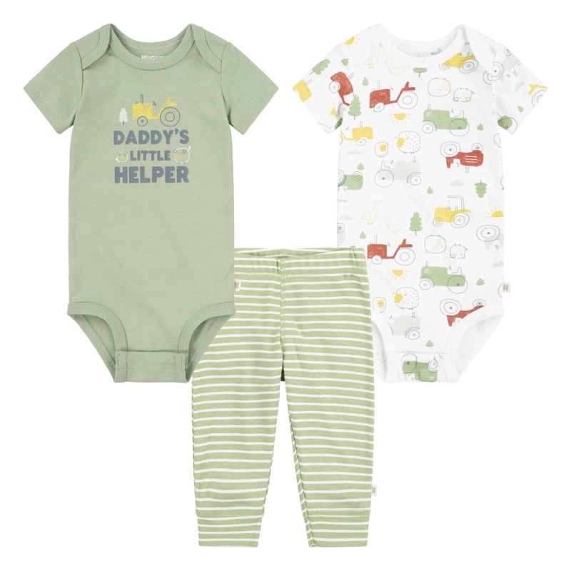 CONJUNTO 3 PIEZAS BODIES MANGA CORTA Y PANTALON GRANJA BEBE HUGGIES - 1