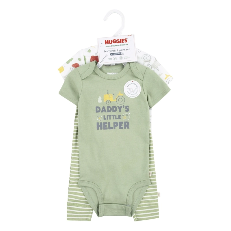 CONJUNTO 3 PIEZAS BODIES MANGA CORTA Y PANTALON GRANJA BEBE HUGGIES - 4