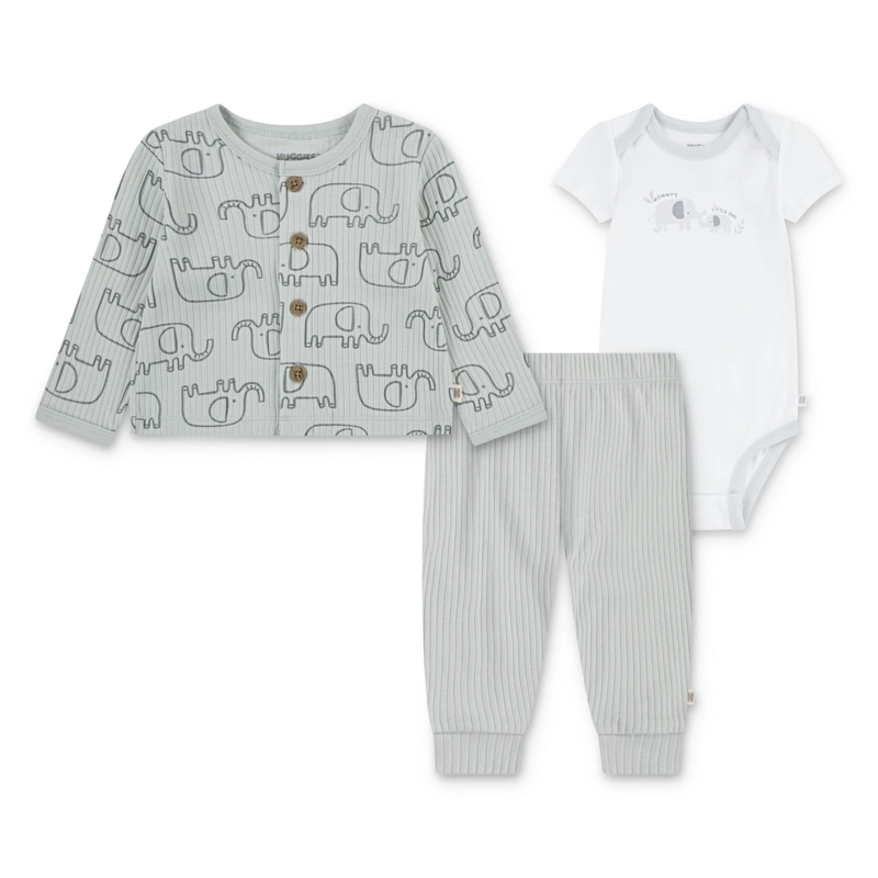 CONJUNTO 3 PIEZAS CHALECO, BODY Y PANTALON VERDE  BEBE HUGGIES - 1