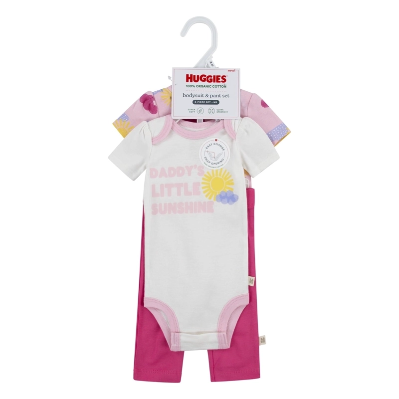 SET 3 PIEZAS BODIES MANGA CORTA Y PANTALON NUBES  BEBE HUGGIES - 5
