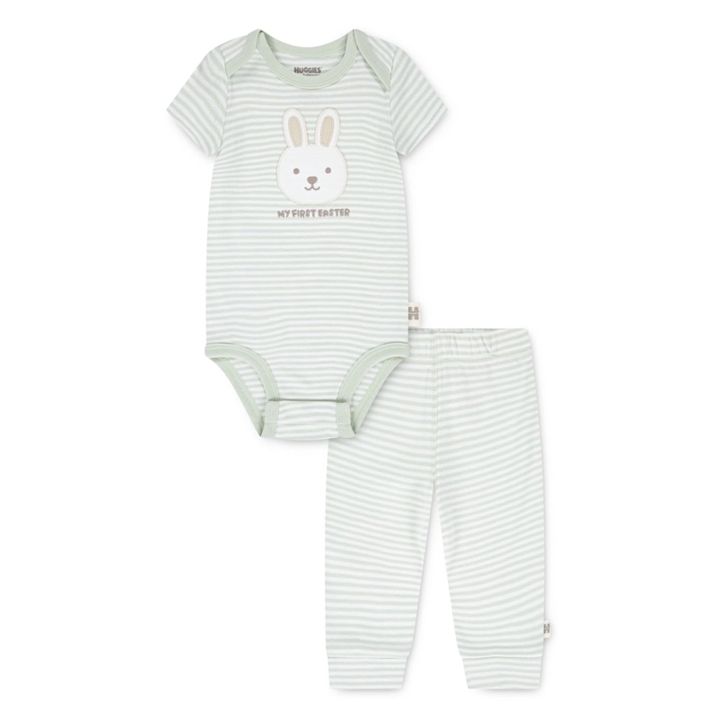 CONJUNTO 2 PIEZAS BODY MANGA CORTA Y PANTALON CONEJO BEBE HUGGIES - 1