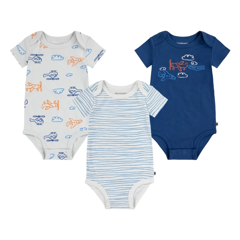 SET DE 3 PIEZAS BODIES MANGA CORTA AVIONES BEBE HUGGIES - 1
