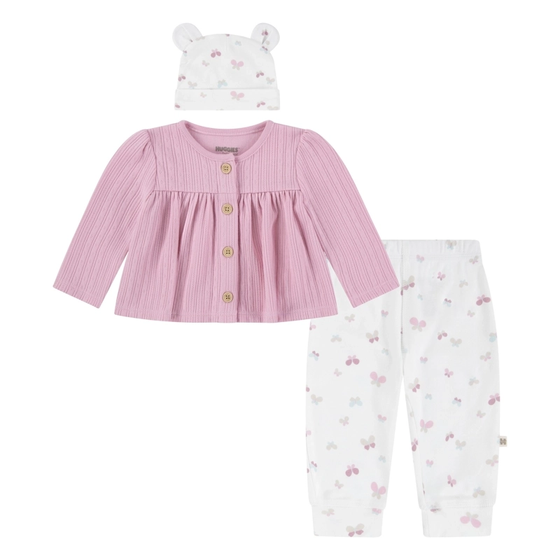 CONJUNTO 3 PIEZAS CHALECO, PANTALON Y GORRO MARIPOSAS BEBE HUGGIES - 1