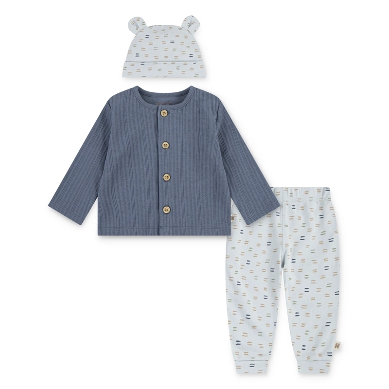 CONJUNTO 3 PIEZAS CHALECO, PANTALON Y GORRO AZUL BEBE HUGGIES - 1