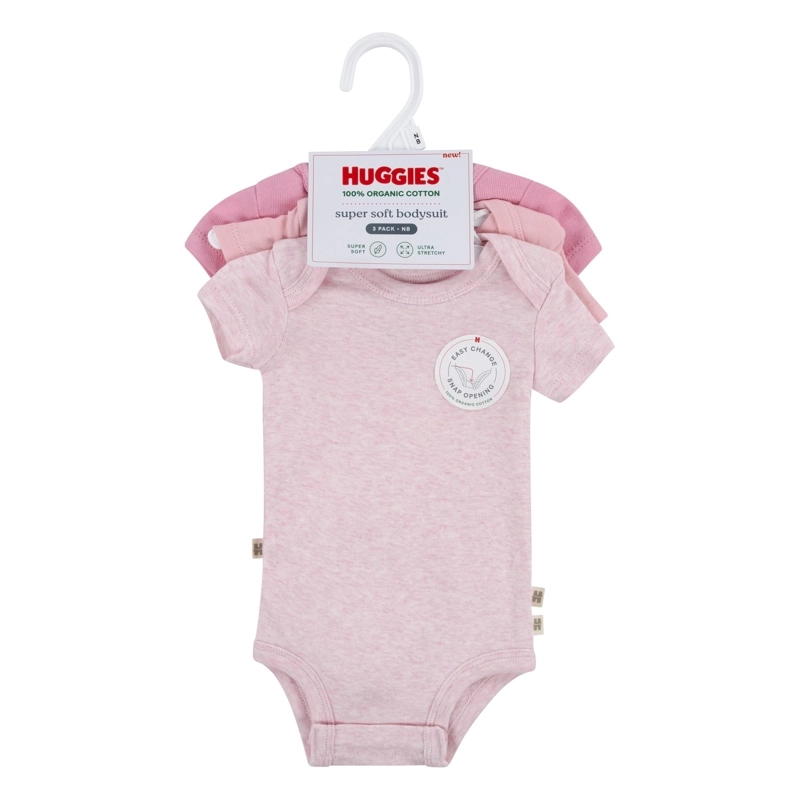 SET 3 BODIES MANGA CORTA BEBE ROSADOS HUGGIES - 4