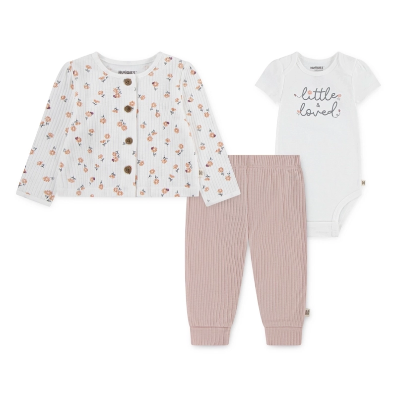 CONJUNTO 3 PIEZAS CHALECO, BODY Y PANTALON INSECTOS Y FLORES BEBE HUGGIES - 1