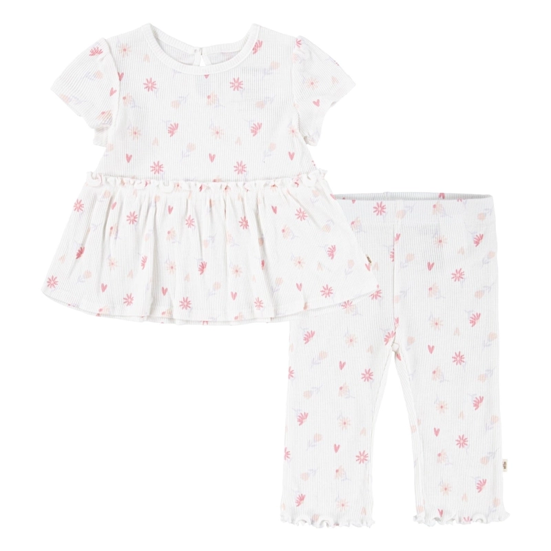 CONJUNTO 2 PIEZAS VESTIDO Y PANTALON FLORES Y CORAZONES BEBE HUGGIES - 1