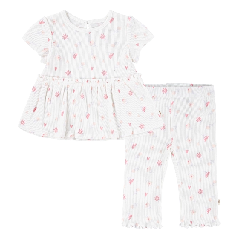 CONJUNTO 2 PIEZAS VESTIDO Y PANTALON FLORES Y CORAZONES BEBE HUGGIES - 1