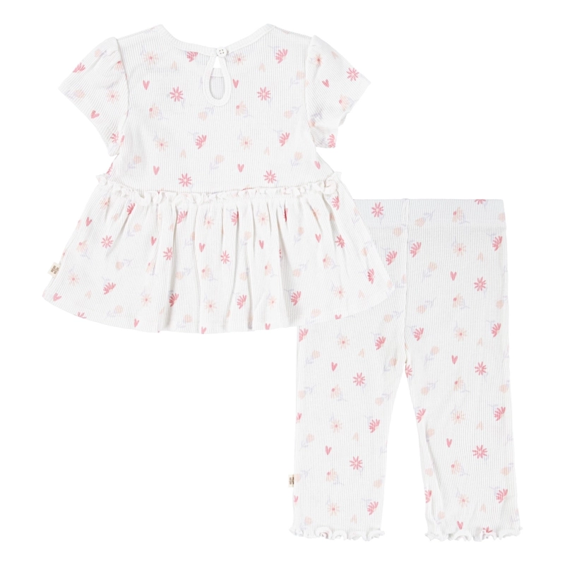 CONJUNTO 2 PIEZAS VESTIDO Y PANTALON FLORES Y CORAZONES BEBE HUGGIES - 2