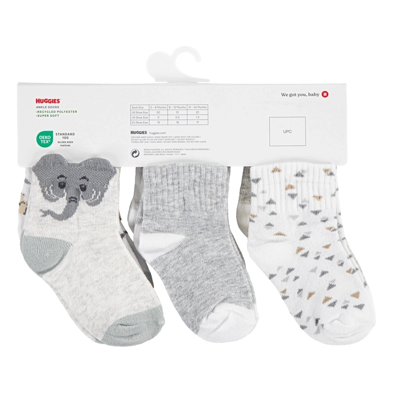 PACK 6 CALCETINES ELEFANTES GRISES BEBE HUGGIES - 3