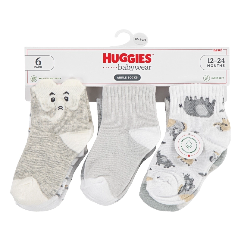 PACK 6 CALCETINES ELEFANTES GRISES BEBE HUGGIES - 4