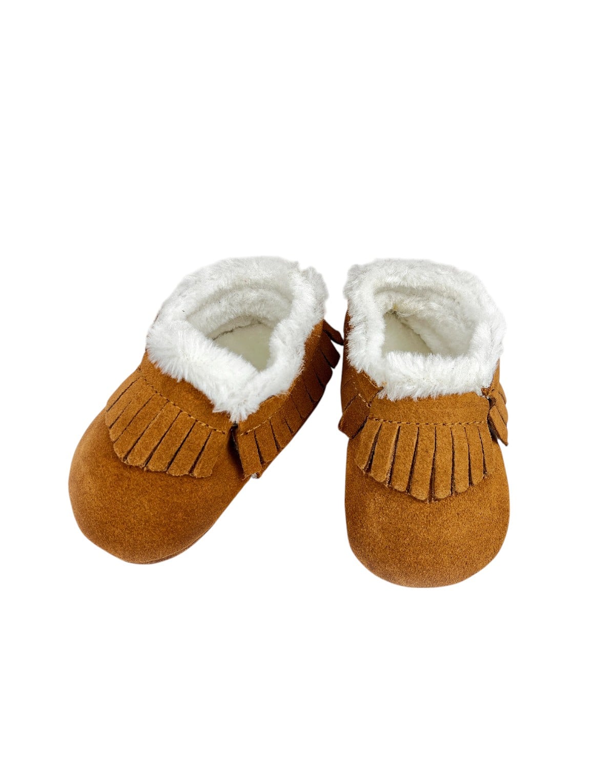 BOTINES BEBÉ GAMUZA CARAMELO CON FLECOS Y FORRO SHERPA - 1