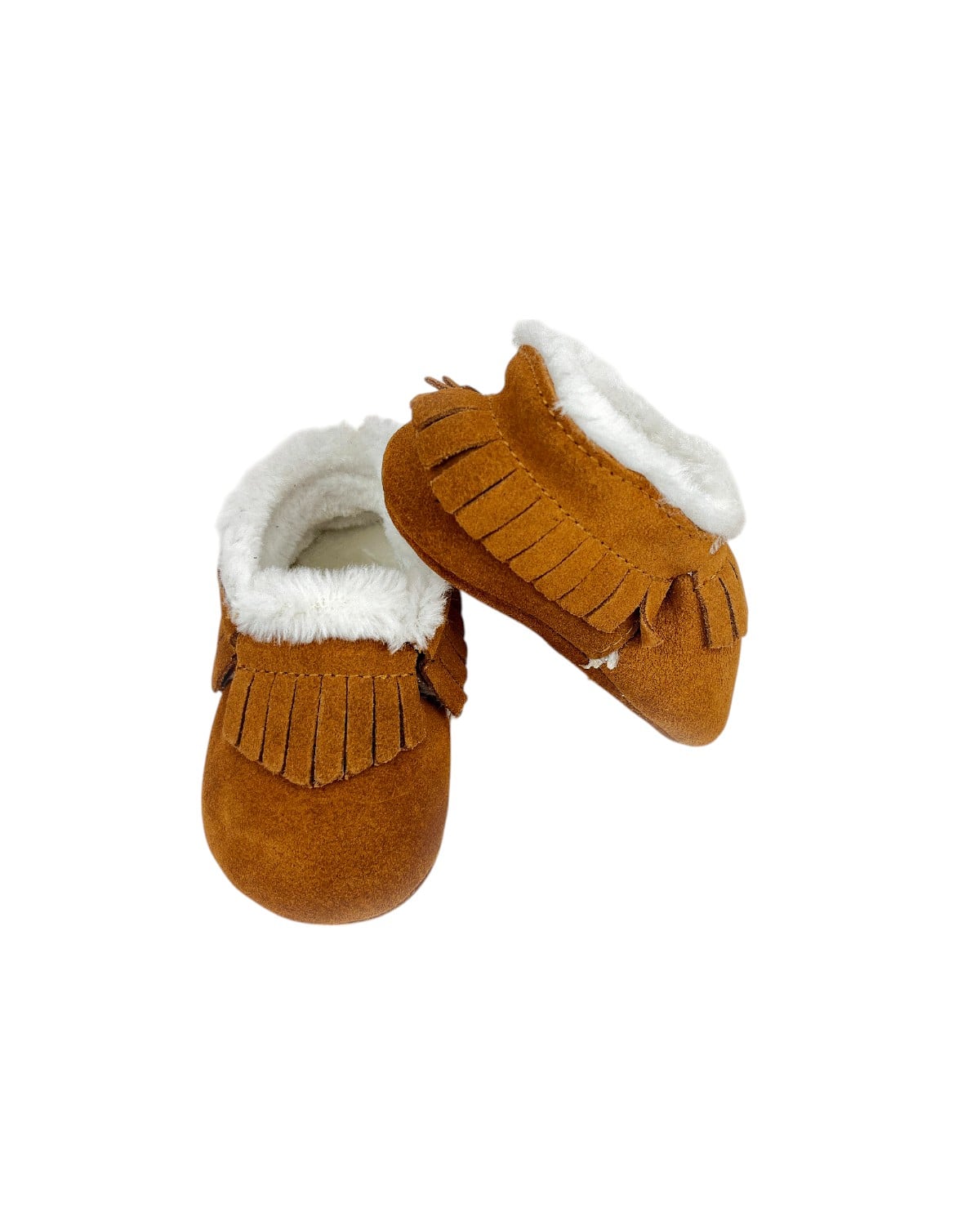 BOTINES BEBÉ GAMUZA CARAMELO CON FLECOS Y FORRO SHERPA - 3