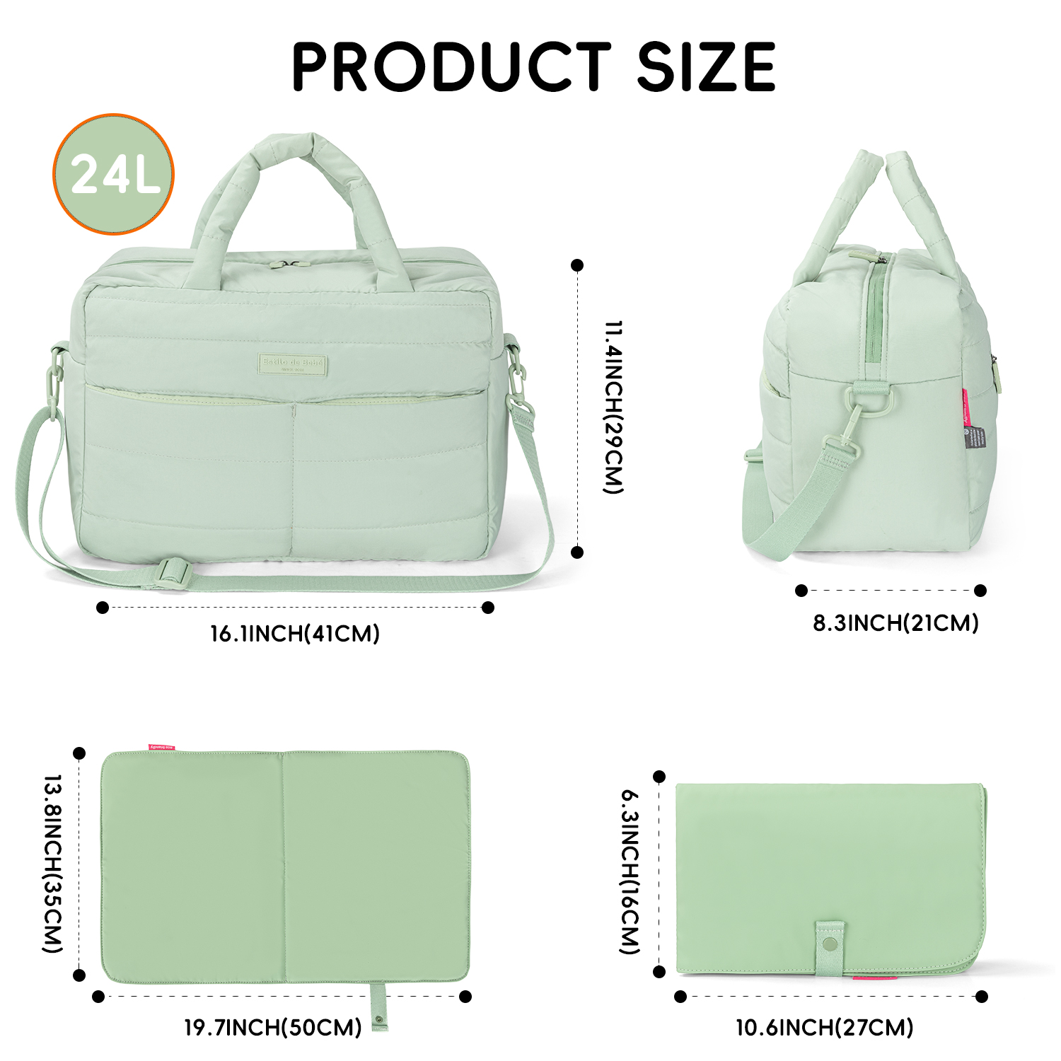 BOLSO MATERNAL IMPERMEABLE 24L CON CAMBIADOR Y BOLSILLO TÉRMICO | ACOLCHADO Y MULTIFUNCIONAL - 6