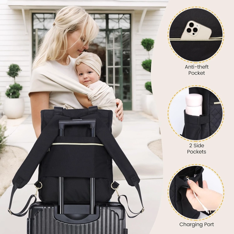 BOLSO MATERNAL MOCHILA TOTAL BLACK – ELEGANTE, AMPLIO Y RESISTENTE - 2
