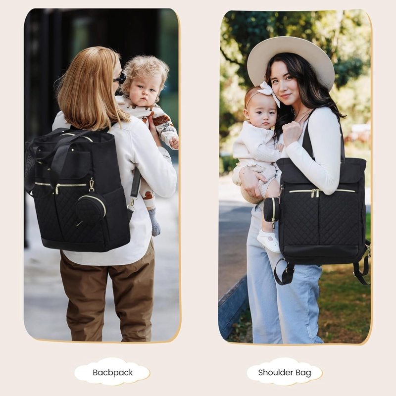 BOLSO MATERNAL MOCHILA TOTAL BLACK – ELEGANTE, AMPLIO Y RESISTENTE - 4