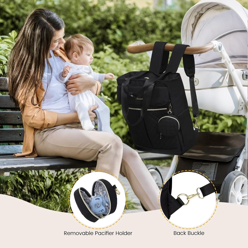 BOLSO MATERNAL MOCHILA TOTAL BLACK – ELEGANTE, AMPLIO Y RESISTENTE - 6