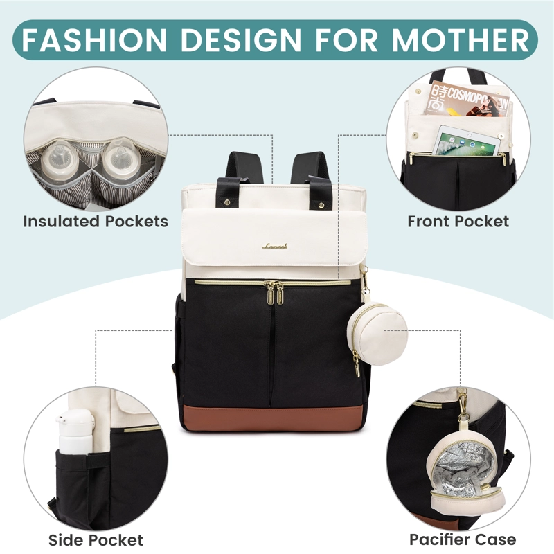 BOLSO MATERNAL 2 EN 1 MOCHILA Y BANDOLERA - EVA WHITE&BLACK - 3
