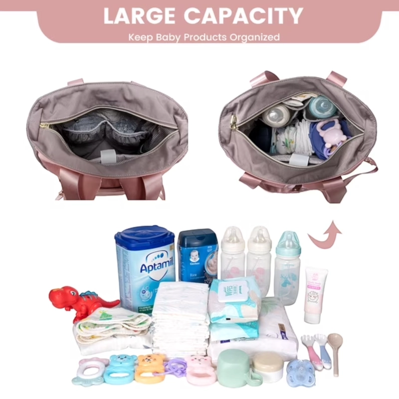 BOLSO MATERNAL 2 EN 1 MOCHILA Y BANDOLERA COLOR ROSA – PRACTICO, ELEGANTE Y GRAN CAPACIDAD. - 2