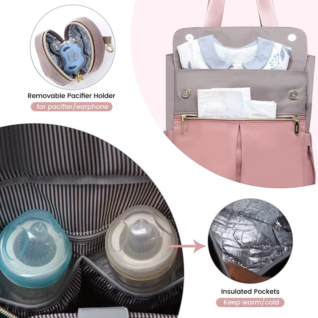 BOLSO MATERNAL 2 EN 1 MOCHILA Y BANDOLERA COLOR ROSA – PRACTICO, ELEGANTE Y GRAN CAPACIDAD. - 4