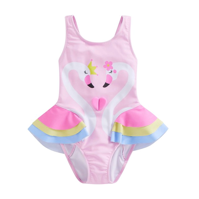 TRAJE DE BAÑO NIÑA CISNES ROSADO CON VUELOS - 1