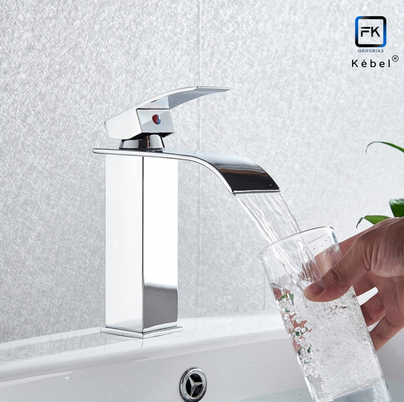 LLAVE MONOMANDO LAVAMANOS CASCADA CURVA CHROME KÉBEL FK - 3