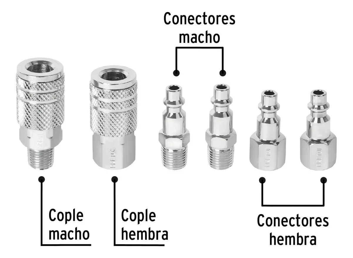 JUEGO DE 4 CONECTORES 2 COPLES, COMPRESOR AIRE, PRETUL 27030 - 4