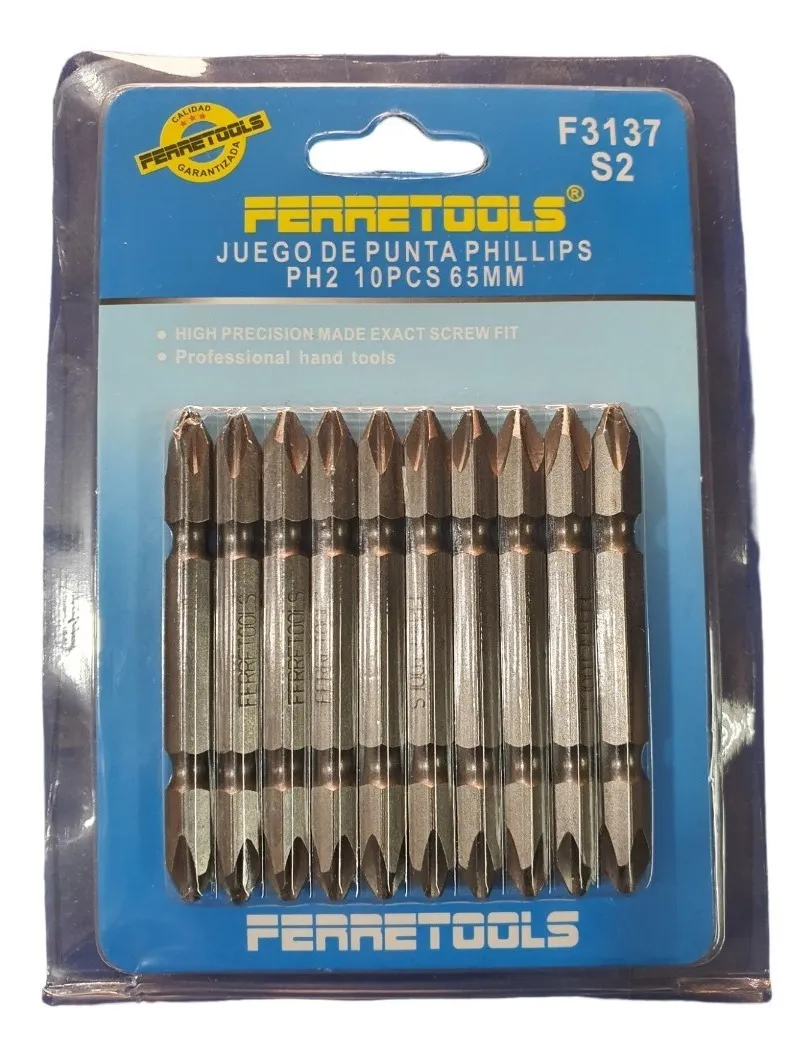SET 10 PUNTAS DESTORNILLADOR PHILLIPS 2 DOBLE MAGNETICO 65MM - 1