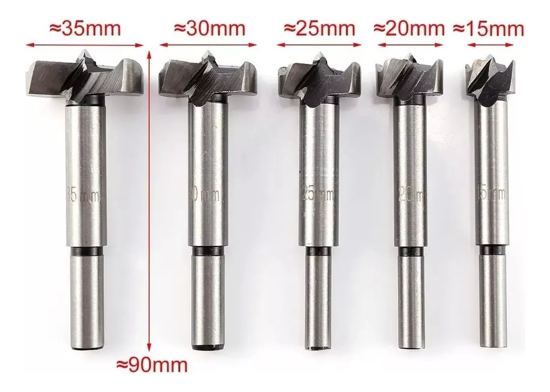 SET 5 BROCAS FORSTNER BISAGRA, MUEBLES DE COCINA Y PUERTAS - 2
