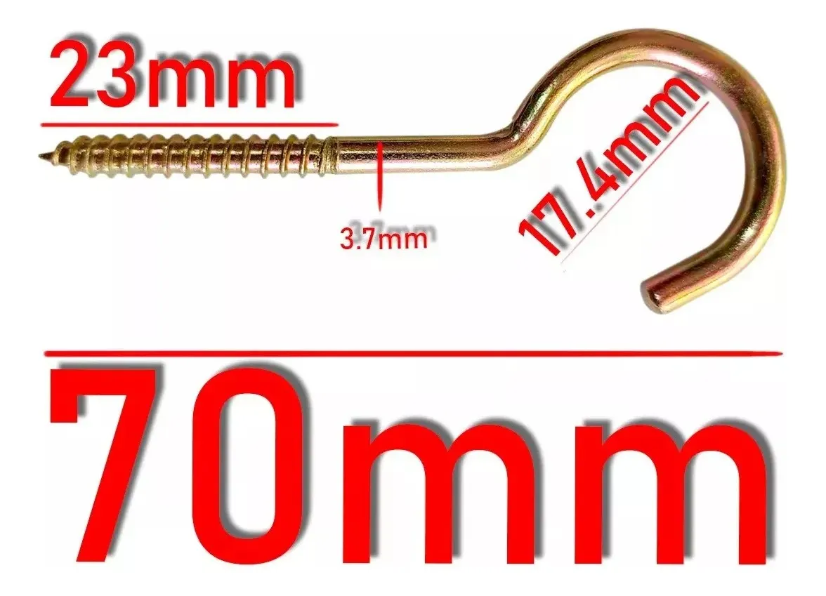 CÁNCAMO ABIERTO N10 - TORNILLO GANCHO PERNO - 70MM - 144 PCS - 3