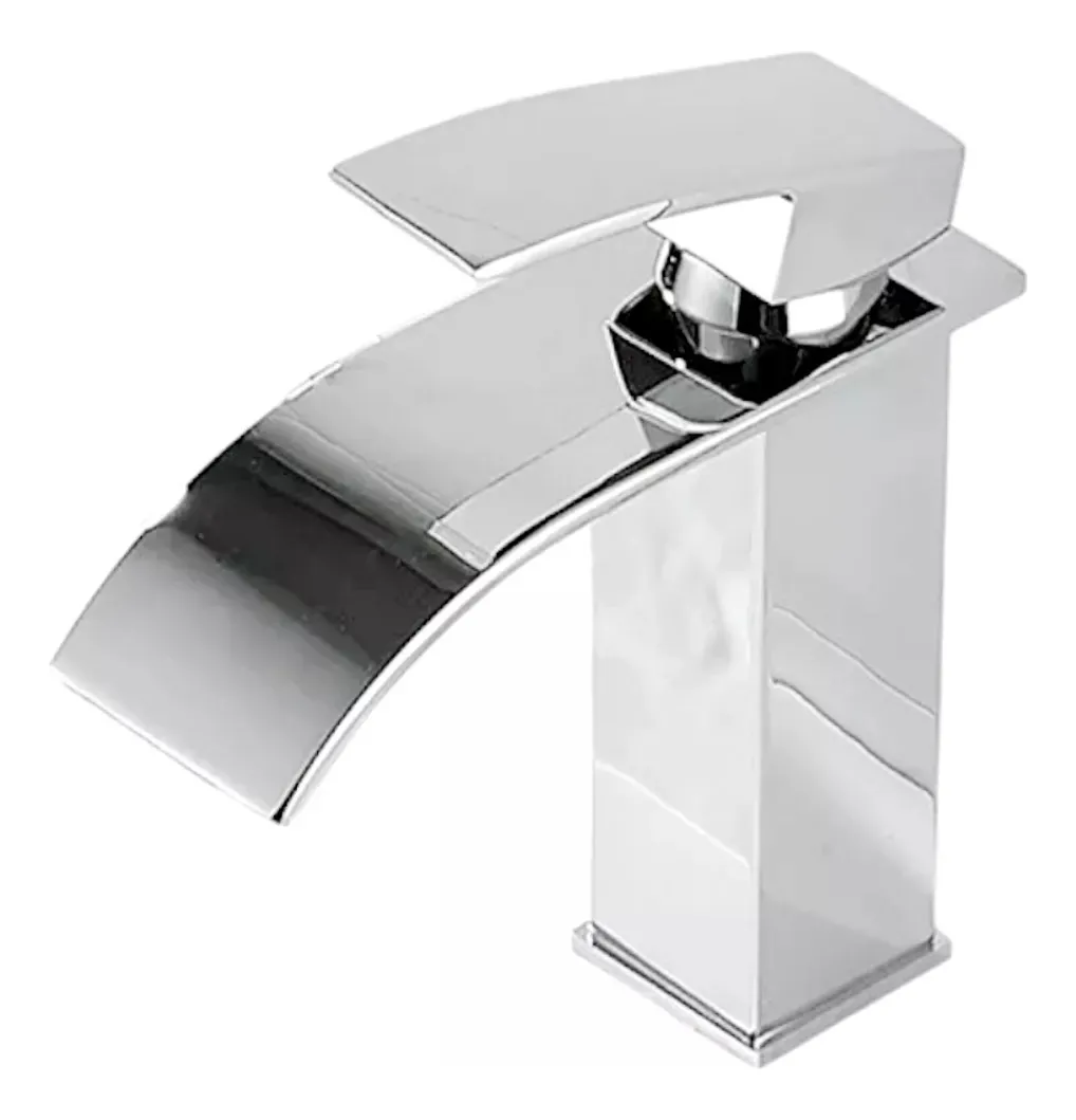LLAVE MONOMANDO LAVAMANOS MODERNA CASCADA CURVA DE ACERO - 1